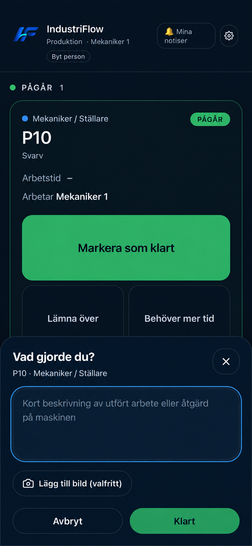 Dialog for documenting what was done before closing the request